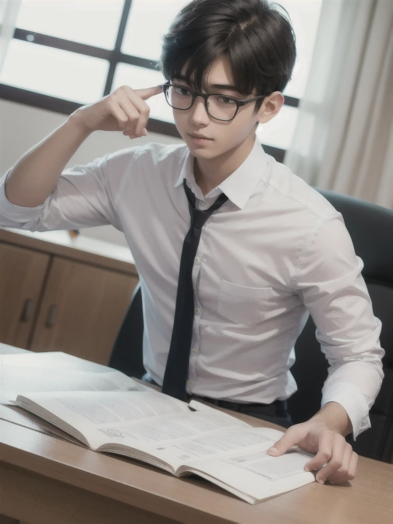 A 18+smart  boy studying on his study table hard working 