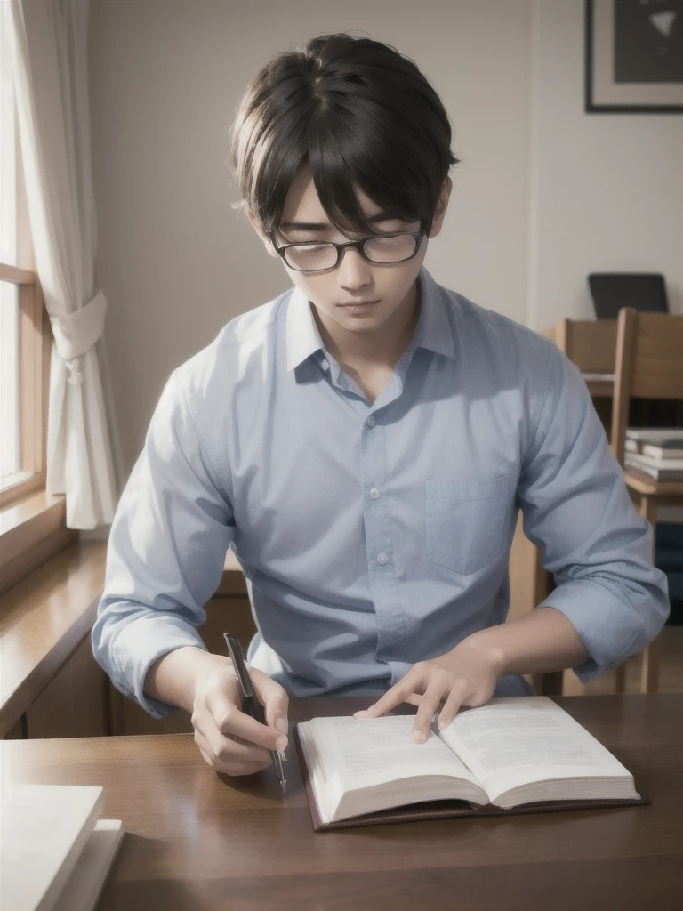A 18+smart boy studying on his study table hard working