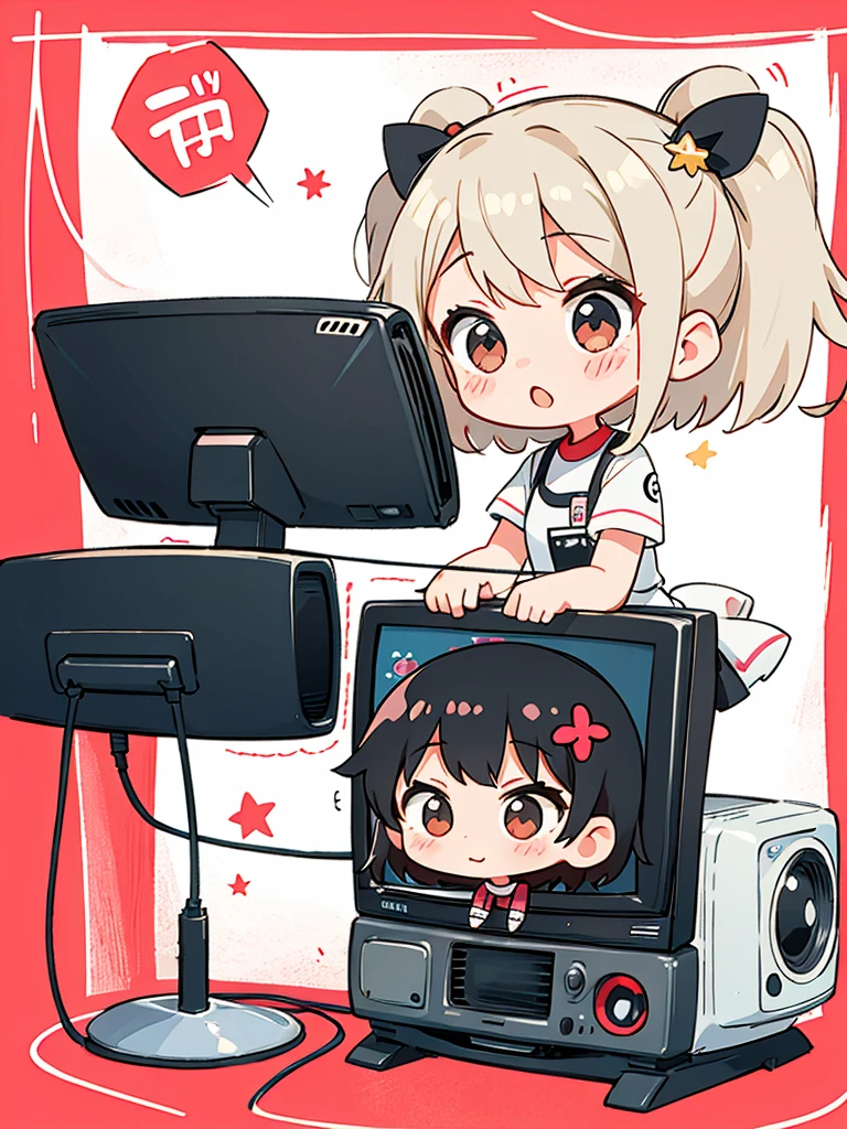 Black Star Red and White style, Kawaii Design, The most beautiful girl of all time、Chibi, (((female TV announcer)))