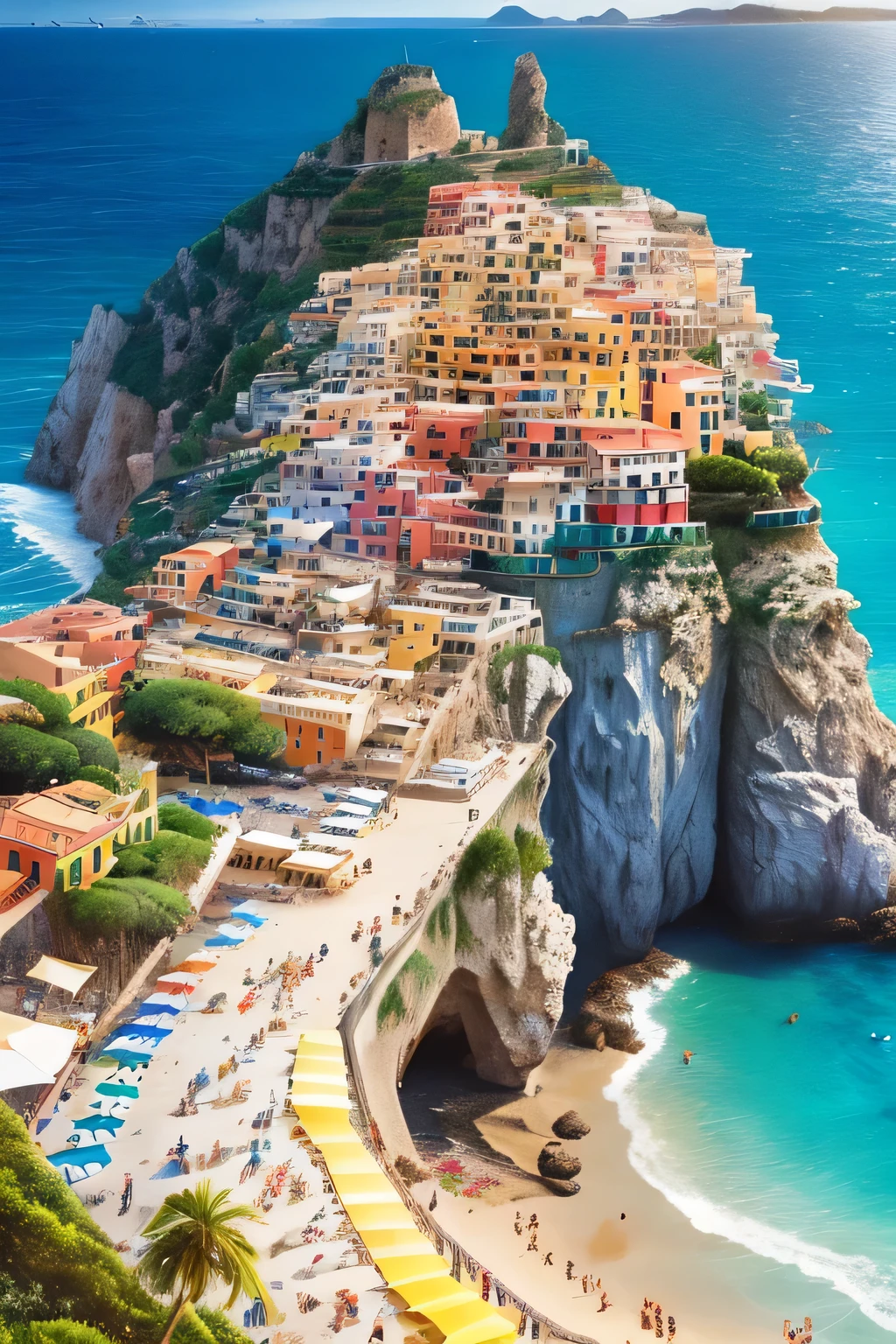 a picture of a puzzle box with a picture of a beach and lemon tree, a jigsaw puzzle by Anita Malfatti, cg society contest winner, fine art, mediterranean vista, italian mediterranean city, cinq terre, cliffside town, puzzle art, happy italian beach scene, beautifully illustrated, puzzle, capri coast, italy, mediterranean city, illustrator, illustration detailed