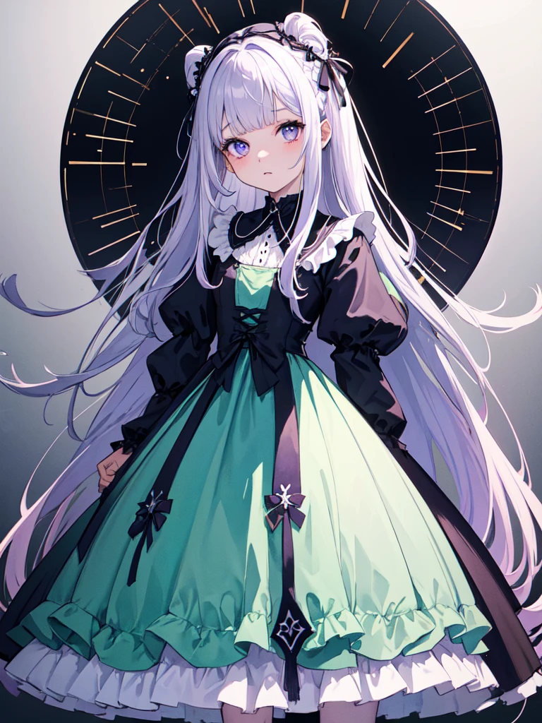 Maid clothes,sketch (Character design sheet, same characters, whole body, Three-View, front, ~ ~ ~ side, return),(Very bright:1.1), White Background, [1 Girl:7], (Tilt your head:1.2), ([sketch|watercolor \(Moderate\)]:1.15),full body, Full bangs,(Full bangs, Straight bangs, The bangs are aligned diagonally), （Gradient braided hair, (Light purple hair), (Ink blotches:1.1), (pale:1.2),(Light purple:1.2),(Light green:1.2)）　and full body, Artistic elements add depth to the work. The overall atmosphere is creepy and nightmarish..., With a unique artistic touch. This movie is、The dark and crazy world of horror movies depicted in HD., Evoke visual stimuli and aesthetic sense, It will terrify and excite the audience....,watercolor画, （Lightless, Eyes without highlights, Evil Eye, A bad looking person with white eyes, It&#39;s a red eyeliner）,whole body絵, Maid clothesを着ている and （Mature face,tall, Wearing black tights,Green Eyes, The skin is hidden　and maid, The background is a dark and desolate landscape, Horror movie atmosphere. Her figure is extremely beautiful, Emphasizing the dark and crazy elements. Skillfully expressing the effects of light and shadow, detailed, The face and expression of the black costume are also carefully drawn.　and ..,sketch (Character design sheet, same characters, whole body, Three-View, front, ~ ~ ~ side, return) and 1 female, Nervous,Cowboy Shot,,(Very bright:1.1), White Background, [1 Girl:7], (Tilt your head:1.2), ([sketch|watercolor \(Moderate\)]:1.15),Chaotic Abstraction