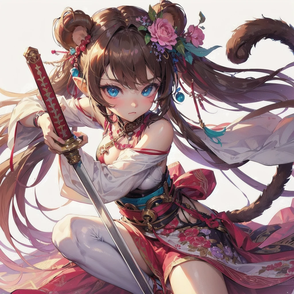masterpiece, (textured skin), best quality, gorgeous beautiful girl, (a female
monkey ears,monkey tail),,detailed clothes,large breasts,narrow waist,, (beautiful face), cinematic lighting, (fantasy anime art ),