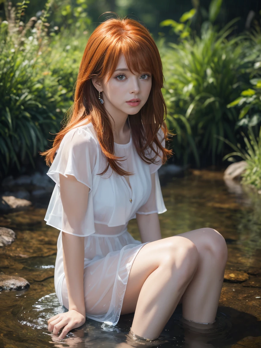  (Master's work), full body, (overdetalized), portrait in the center, 1 girl, ((Mylene Farmer)), bare thighs, (transparent shirt), (top:1.7), (translucent dress), water drops, (rain), (outside), stained, wet hair, wet dress, wet landscape, (long hair), nature background, close-up, lying in water, masterpiece, best quality, ultra-high resolution, high detail, (art abstract expressionism:1.4), [girl | fiery ghost:10], love, blue eyes sparkling with fire, dark rainbow theme, colorful, visually stunning, beautiful, gorgeous, emotional, complex, perfect shading, rainbow hair, HDR, CGI, (long hair), nature background, close-up, masterpiece