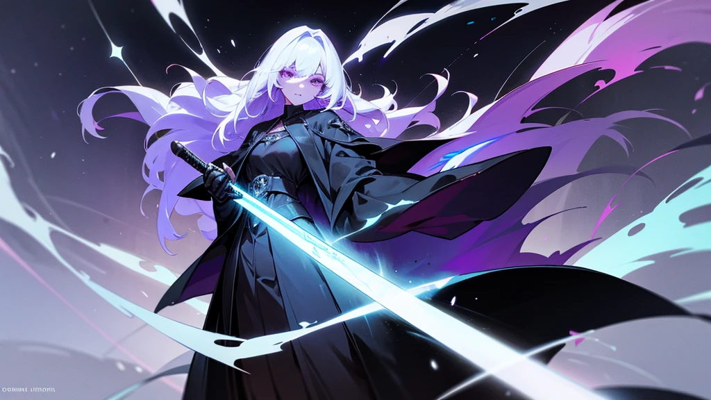 Physical characteristics: Hair: Long, shiny black, reaching to the middle of the back. I often let my hair spread out. Eyes: Deep purple, sparkling like stars on a dark night. Skin: Pale white but with a mysterious glow. Height: 170 centimeters Attire: Wears dark black robes decorated with ancient magic symbols. and wore black leather gloves weapon: Shadowblade: A long sword that glows with black light that can drain life from enemies and increase Miranda's power