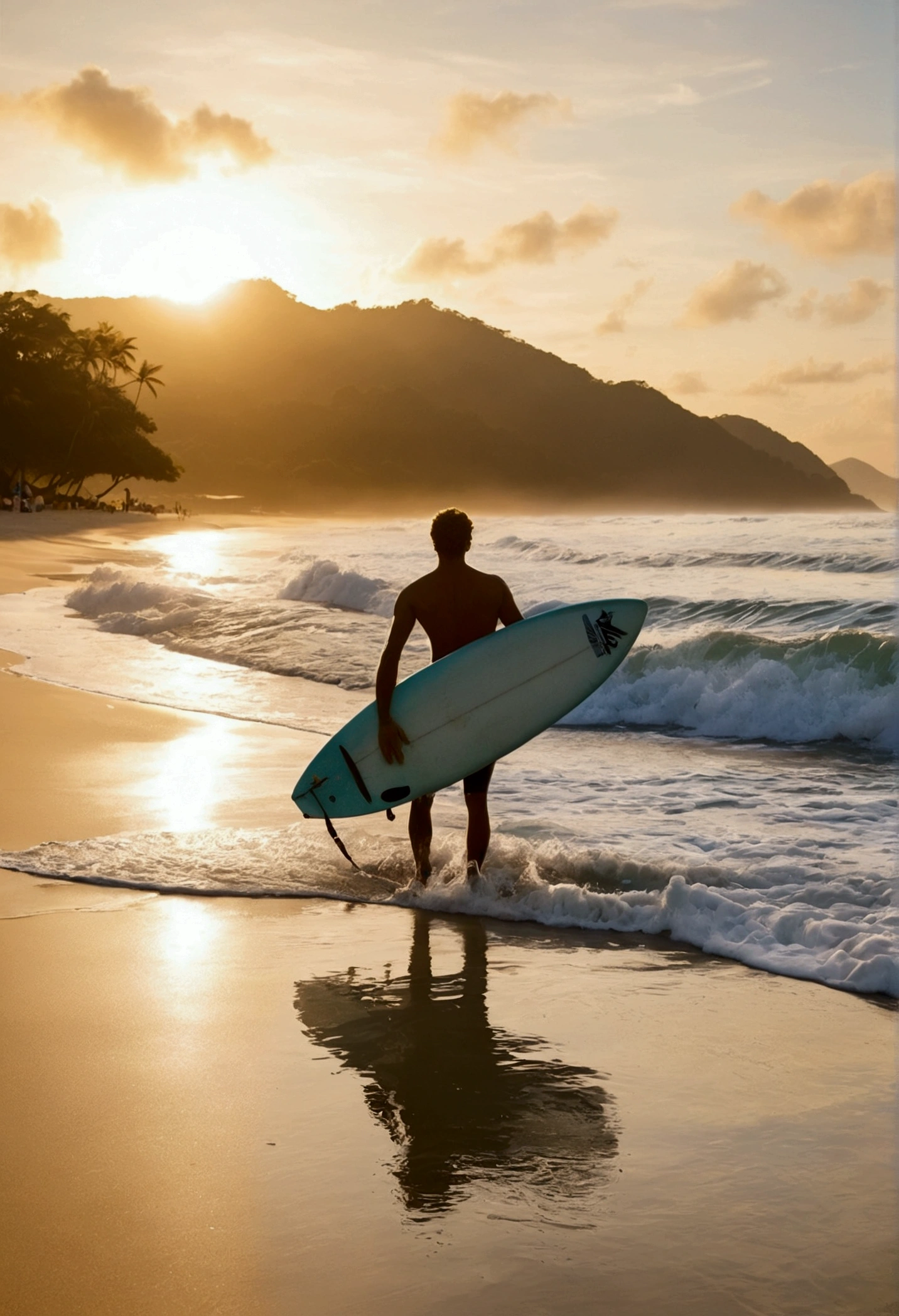 Located on Maresias Beach in Brazil、At dusk、Surfing、1 person、male、Riding the wave