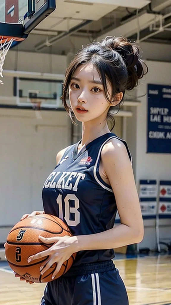 Woman wearing basketball suit