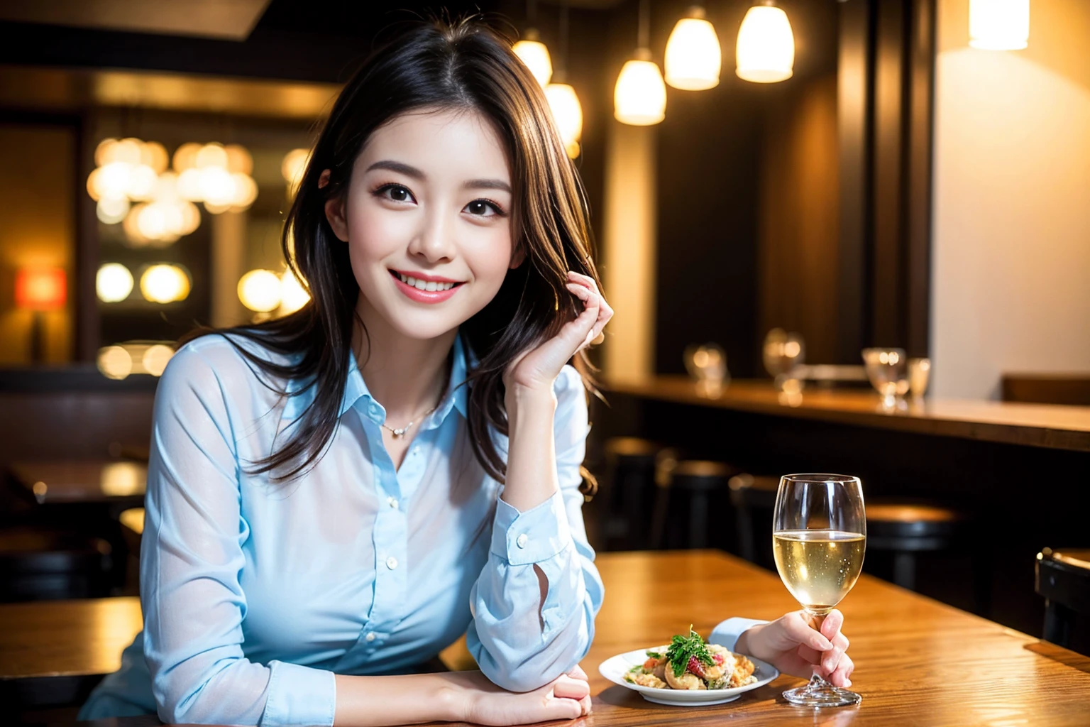 ((Highest quality、8K、masterpiece:1.3))、Shortcuts、cute、slimカップル、modelカップル、actress男優、(Realistic, Intricate details:1.2), full-course dinner、Wine Party、Amazing view of the sunset sky and clouds、A bright smile、short hair,Bright Face、 (Age 45), 42 years old, red wine 、Appetizers、Italian food、Wine bottle、Champagne、sparkling wine、Two beauties、Brown Hair、Shortcuts、Long sleeve shirt、dress、Beautiful woman 1, (slimな顔), (The body is slim), (Brown Hair), (Shortcuts), cheeks turn a little red,Attractive beauty、restaurant, In a prominent place (From the waist up) Nova Frog Style, actress, model, Upper Body, White wine, slim, wine glass, 中央に置かれたwine glass, smile, (smile: 1.15), Beautiful fine grain, Depth f/2,saturation, High Contrast, Strong light and shadow,Moist Body:1.5、3D texture、Delicate eyes、Brown Hair、The hair is very shiny、