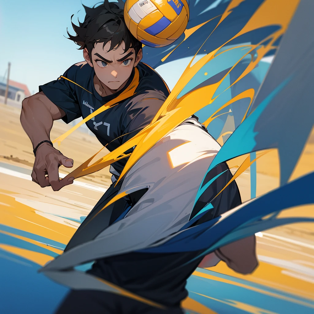  [High quality] [masterpiece] [mind blowing] a
 man playing volleyball