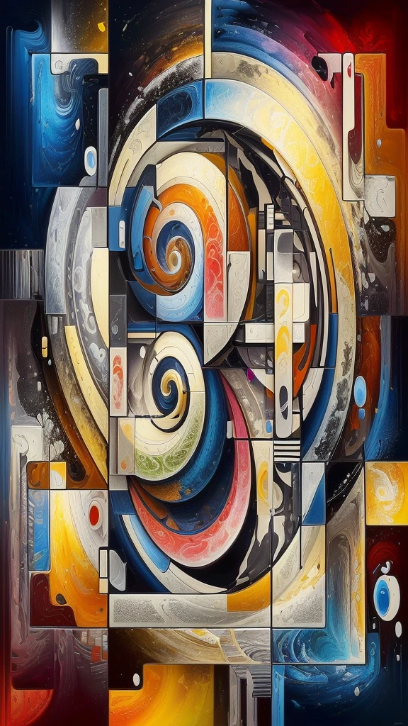 abstract painting of a spiral design with various colors, abstract surrealism masterpiece, spiraling, futuristic painting, the flow of time. complex shapes, synthetic cubism, abstract detailed, spiraling, intricate abstract, intricate oil painting artwork, orphism style, geometric abstract art, geometrical masterpiece, geometric abstract, abstract geometric art, contemporary digital art, metaphysical painting