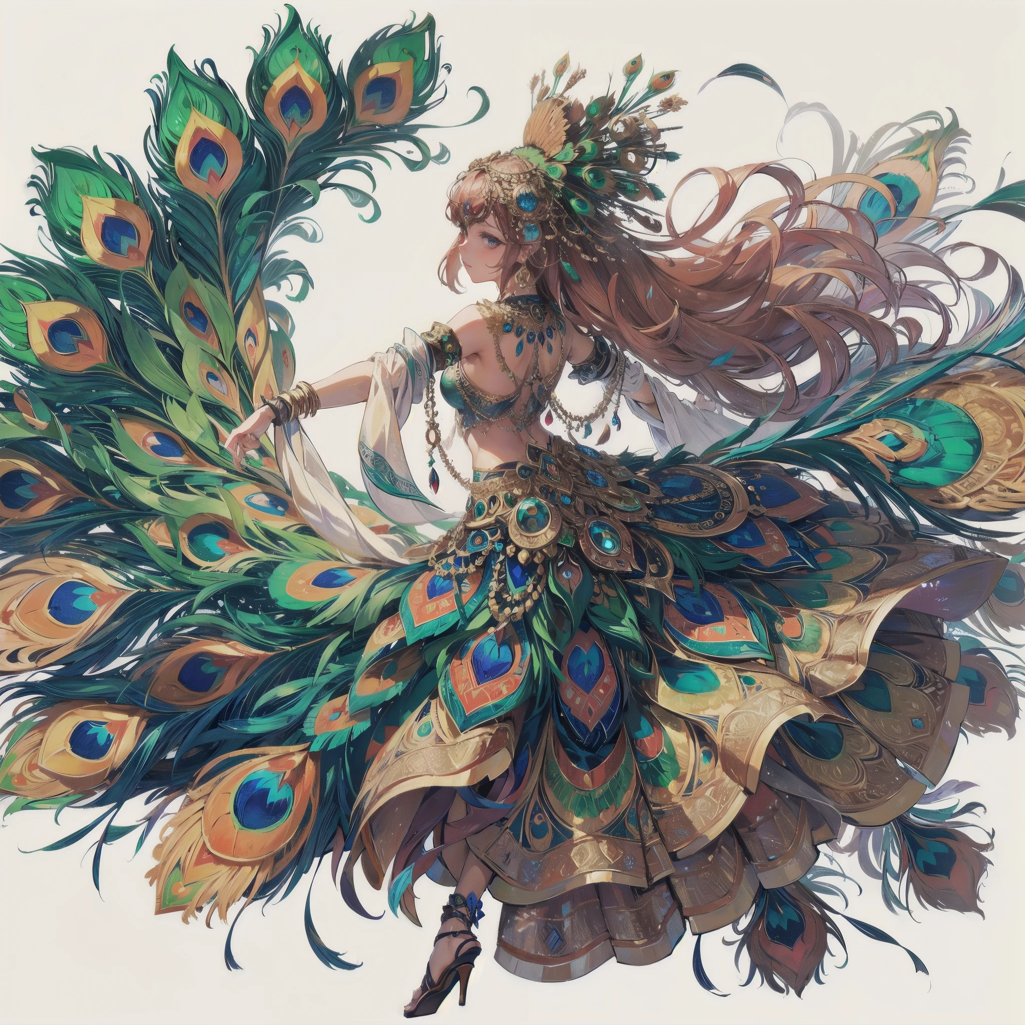 masterpiece, (textured skin), best quality, gorgeous beautiful girl, (a female
peacock wing),Samba dance,detailed clothes,large breasts,narrow waist,, (beautiful face), cinematic lighting, (fantasy anime art ),