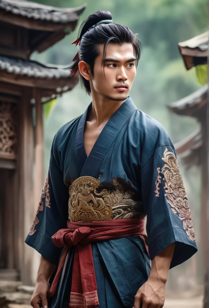 (Masterpiece:1.2, best quality), (Exquisite eyes: 1.2), ((1 girl)), ((alone)), (conjunctivitis:1.4), (Exquisite eyes and exquisite face:1.3), ( Beautiful and clear background: 1.2), (Very detailed CG, Awesome details, best shadow: 1.1), ((depth of field)), ((watercolor)), (they: 1.5), (kimono: 1.3), Emotional, fantasy, digital image of a Thai man in a solemn, fierce, formidable pose, standing and fighting, realistic, epic, ancient Khmer Thai amulet tattoo.,The backdrop is amazing., digital art images, photorealistic , (white background: 0.5), (illustration: 1.1), (very delicate: 1.1), (perfect details: 1.1), Brief history, Cowboy Shot,