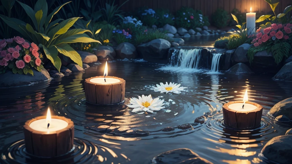 water flow, candle, flower