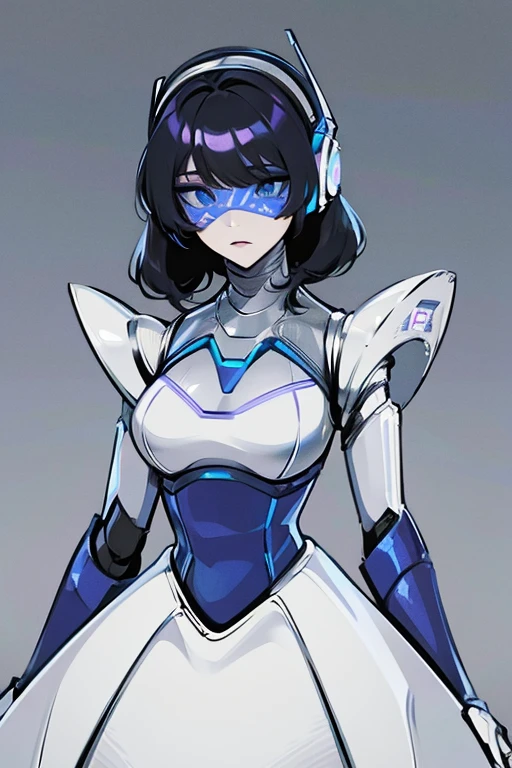 empty eyes,robotized woman ,big bust,Robot Joint ,Metal skin,dress,android,Robot Suit