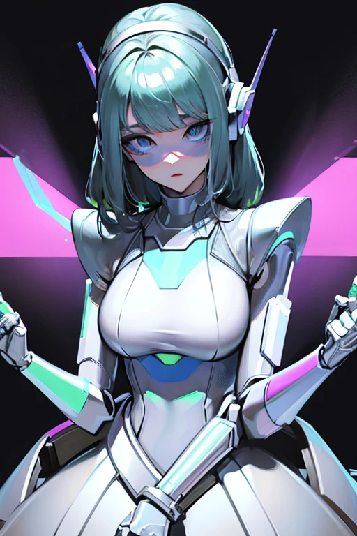 empty eyes,robotized woman ,big bust,Robot Joint ,Metal skin,dress,android,Robot Suit