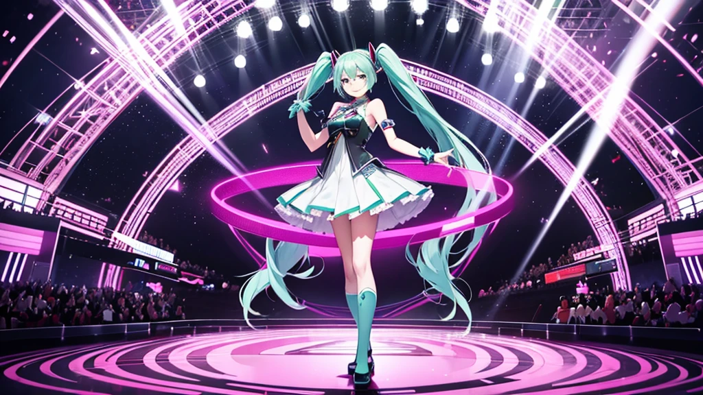 Hatsune Miku、Anime characters、smile、The stage floor is patterned like a joker card.