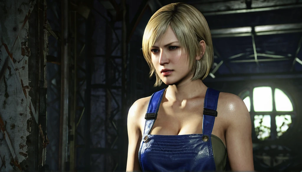 1girl, Sherry Birkin (Resident Evil 6), blonde hair, short hair, vault jumpsuit (fallout games), high resolution, masterpiece