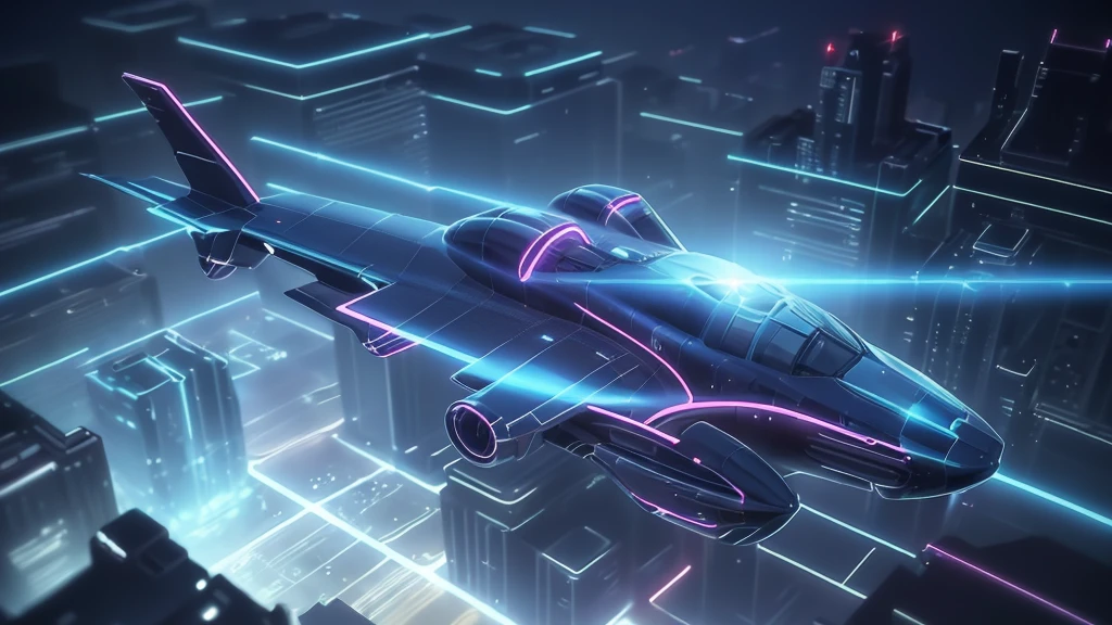 ((An aerial view of a futuristic megalopolis at dark night)), with skyscrapers reaching the clouds and flying cars driving through aerial highways. (1girl, solo, alone, photorealistic), medium-breast:1.1 slim body, cleavage, sexy clothes, (headphone, black sunglasses, medium black hair), (standing and holding pistol pose), (((half-body thigh level medium shot))), cinematic lighting, lens flare, ray tracing.