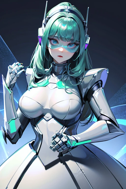 empty eyes,robotized woman ,big bust,Robot Joint ,Metal skin,dress,android,Robot Suit