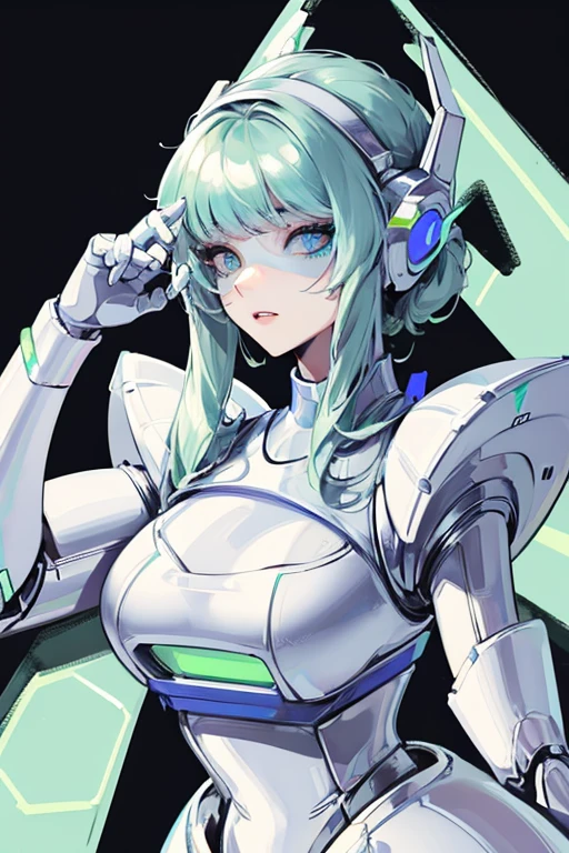 empty eyes,robotized woman ,big bust,Robot Joint ,Metal skin,dress,android,Robot Suit