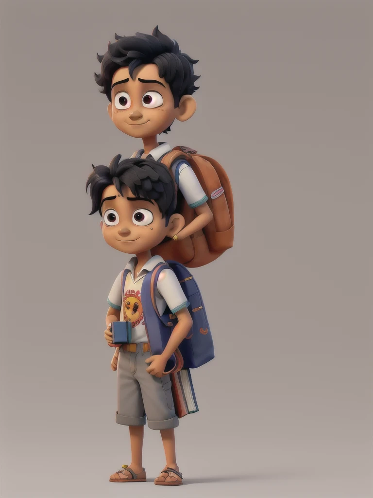 Lord Jagannath: Depict him as a young boy carrying a school bag over his shoulder and holding some books in his hand. His expression should reflect a sense of determination and curiosity.
