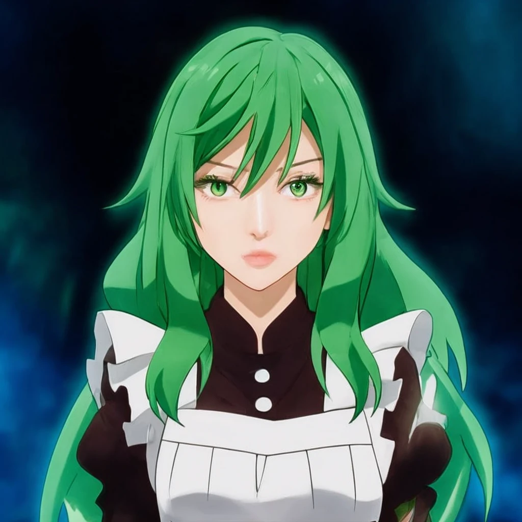 beautiful girl, with green hair,asian