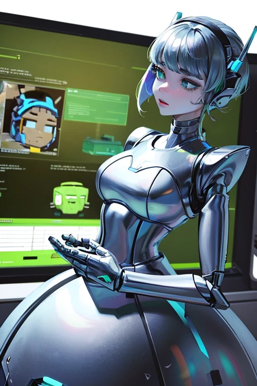 empty eyes,robotized woman ,big bust,Robot Joint ,Metal skin,dress,android,Robot Suit