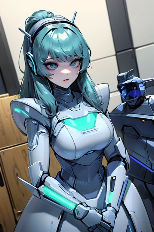 empty eyes,robotized woman ,big bust,Robot Joint ,Metal skin,dress,android,Robot Suit