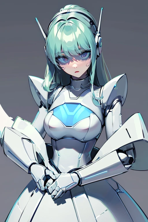 empty eyes,robotized woman ,big bust,Robot Joint ,Metal skin,dress,android,Robot Suit