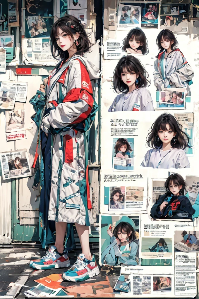 Masterpiece, Best Quality, spring outfit, colorful hair, exterior, Magazine cover ,full body,
