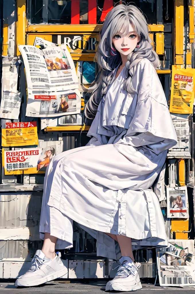 Masterpiece, Best Quality, spring outfit, colorful hair, exterior, Magazine cover ,full body,