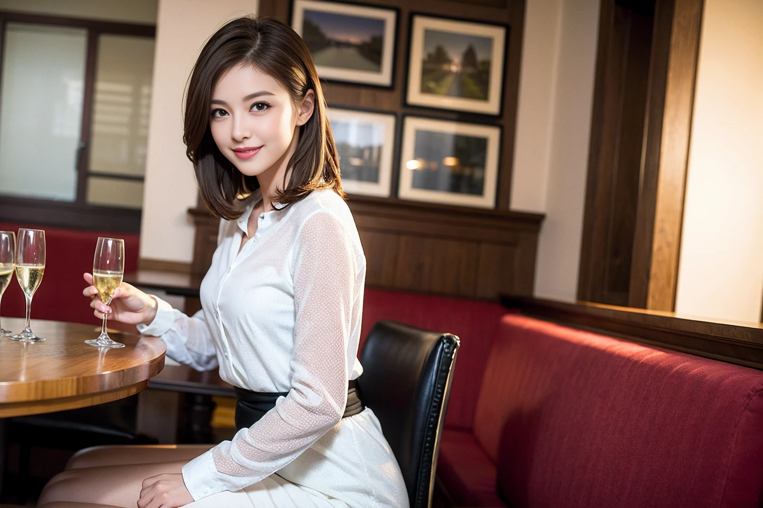 ((Highest quality、8K、masterpiece:1.3))、Shortcuts、cute、slimカップル、modelカップル、actress男優、(Realistic, Intricate details:1.2), full-course dinner、Wine Party、Amazing view of the sunset sky and clouds、A bright smile、short hair,Bright Face、 (Age 45), 42 years old, red wine 、Appetizers、Italian food、Wine bottle、Champagne、sparkling wine、Two beauties、Brown Hair、Shortcuts、Long sleeve shirt、dress、Beautiful woman 1, (slimな顔), (The body is slim), (Brown Hair), (Shortcuts), cheeks turn a little red,Attractive beauty、restaurant, In a prominent place (From the waist up) Nova Frog Style, actress, model, Upper Body, White wine, slim, wine glass, 中央に置かれたwine glass, smile, (smile: 1.15), Beautiful fine grain, Depth f/2,saturation, High Contrast, Strong light and shadow,Moist Body:1.5、3D texture、Delicate eyes、Brown Hair、The hair is very shiny、