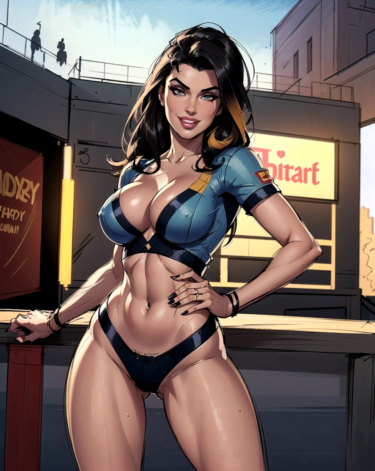 (((((sexy))))), ((ultrahigh resolution, great quality)), (((8k, photo and raw, best quality, masterpiece, hyperrealistic))), incredible, extremely detailed, sharp focus, real person, only one girl, ((1 very girl attractive and beautiful)), (((((Abigail Ratchford's facial features))))), (((((Abigail Ratchford's face))))), (((((Abigail Ratchford's body))))), Detailed face, ((twenty one years)), ((model body, sexy body, slim body)), (((((Abigail Ratchford dressed with the shirt of the Spanish soccer team, the Spanish soccer shirt, cheering from the stands of the Berlin soccer stadium, very sexy Spain shirt, red soccer shirt of the Spanish team, very little makeup, playboy photo style, captivating and tempting, posing smiling, Abigail Ratchford, Realistic, sensual look, sexy, Instagram model, Sensual, sexy smile, sensual posing, natural pose, happy and sexy expression, goddess, perfect physical proportions, hands behind the back))))), ((beautiful smile, sexy smile)), ((perfect mouth)), ((perfect legs)), navel piercing, (Beautiful face), sinuous look, sexy look, half smile, stitching, smooth skin, ((detailed skin)), cinematic lighting, ((perfect detailed and pretty eyes)), ((Highly detailed body, perfect body measurements)), ((detailed and tempting lips)), ((marking body clothes, Marked breasts, Generous cleavage)), 1 navel, rosy cheeks, ((Juicy and sexy lips, perfect lips)), naughty smile, wild and sexy hair, Full body view, ((masterpiece)), (((best quality))), (((ultra high))), (((hyperrealistic))), (((photorealistic))), Highly detailed CG unit 8k wallpaper, shot style, complex, High detail, Dramatic, Highest Quality Movie Still Image, Masterpiece, Best Quality, Realistic Ultra Detailed Rendering Style, ((Natural Light)), Crisp Characte, DSLR, Fujifilm XT3, intricate details, natural photography, ((((sketch effect)))), ((((colored pencils effect))))