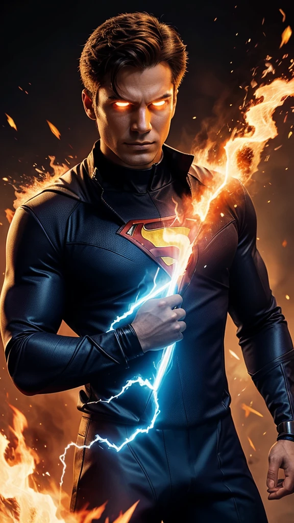 Generate an image of a superhero with the ability to control the elements of fire and plasma, wearing a suit that enhances their fire- and plasma-manipulation abilities. with light color background for t-shirt design
