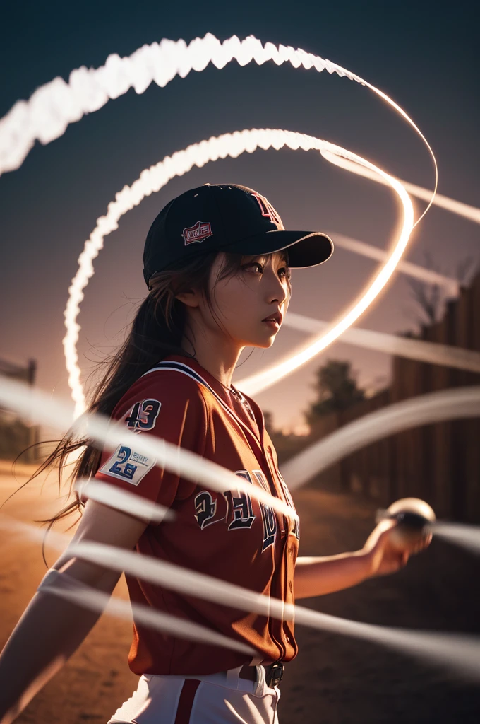 ((Motion Trail Effect:1.7))、Female Baseball Players、Baseball bat、Baseball uniforms、Helmet/Baseball cap、Jockstrap/Undershirt/Shorts、gloves/Baseball Mitts、(Highest quality、4K、8K、High resolution、masterpiece:1.2)、Super detailed、(Real、Photorealistic、Photorealistic:1.37)、Detailed portrait、Highly detailed face、Intricate details、Dynamic action poses、Cinematic lighting、Bright colors、Sports action scene、Warm colors、Chiaroscuro Lighting、Dramatic Shadows、Photorealisticなレンダリング