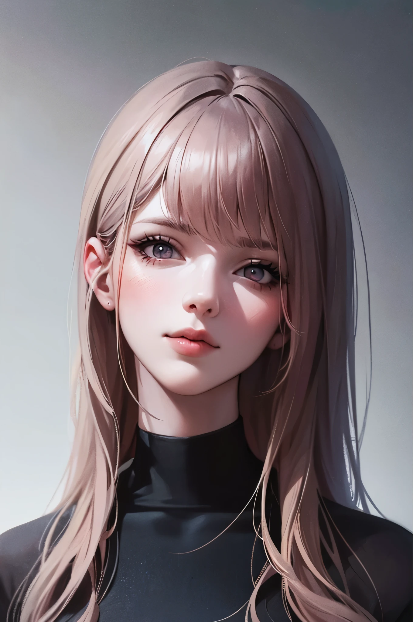 Portrait of a woman with long hair and a black shirt, Digital illustration portrait,Realism art style, High-quality portraits, 🤤 Portrait of a Girl, Realistic art style,  #The best digital paintings ever, Shiny digital painting