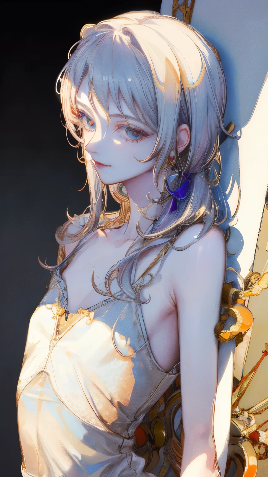 masterpiece: 1.7、Highest quality、(High-definition CG、Ultra-detailed、Best Shadow:1.5)、Picturesque、sketch、Paper Textures、Ultra-high resolution、solo、Beauty、Long silver hair、White shirt、Upper body、Light Smile、Extremely thin face、Flat Color、High-definition、Extremely thin face、Realistic、Limited edition palette、Low Contrast、Best Writing、Blanche:1.5、(ゼンTangle、Mandala、Tangle、エンTangle:0.8)