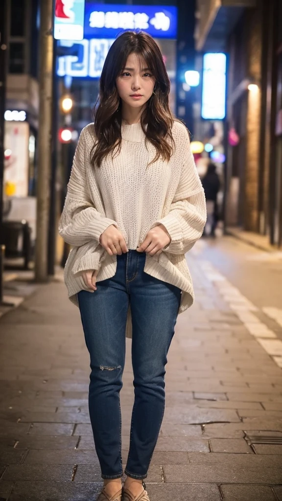 Clenched jaw、watery eyes、serious、tearful、cry、sad、Glowering look、from front、full body、look at viewer、looking at viewer、spread my legs、standing、１People Women、Beauty、In the city
