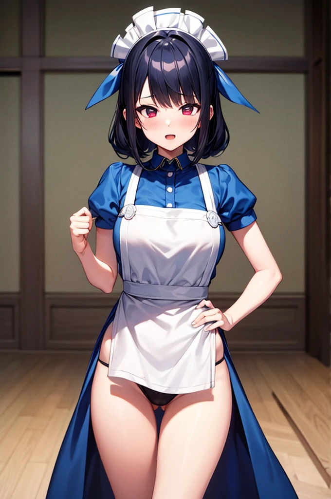 Anime characters (big) White apron and black hair, Azure Line Style, Fleet Series Style, Pixiv 3DCG, Ahegao, Kshat Garland, Anime Moe Art Style, From the Azure Root video game, Biomechanics , Highest ranking on Pixiv, Highest quality, 8k hd, Thigh Gap, Cowboy Shot、