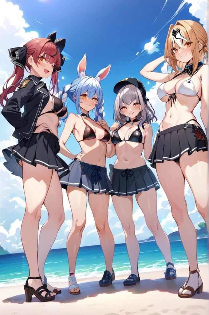 Masterpiece, best quality,4 girl,
bikini, cute pose,smile,gothic
Official style,hololive,houshou marine,usada pekora,shirogane noel, shiranui flare,beach 