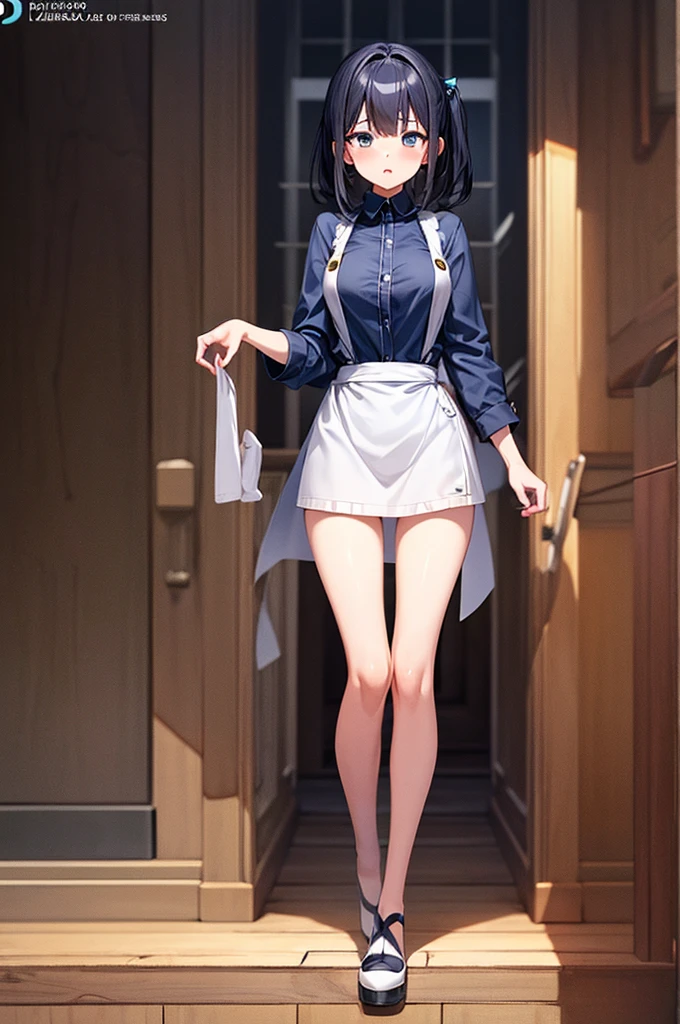 Anime characters (big) White apron and black hair, Azure Line Style, Fleet Series Style, Pixiv 3DCG, Ahegao, Kshat Garland, Anime Moe Art Style, From the Azure Root video game, Biomechanics , Highest ranking on Pixiv, Highest quality, 8k hd, Thigh Gap,