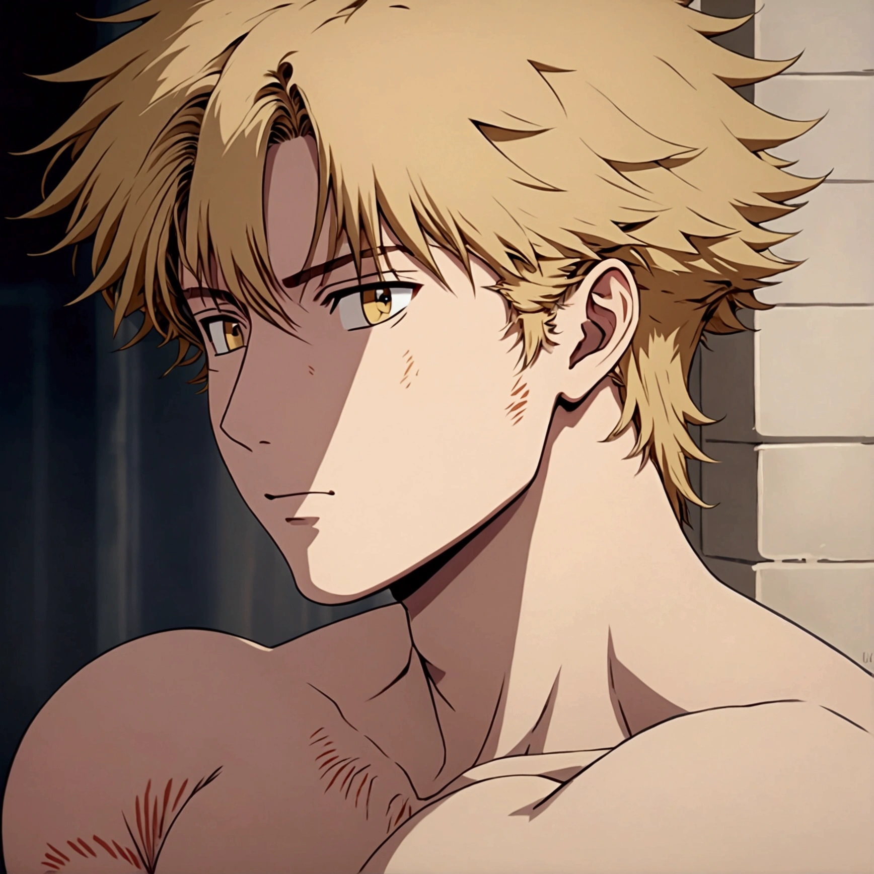 ((Masterpiece, best quality)), (very detailed CG unity 8k wallpaper) (best quality), (best illustration), (best shadows), super detailed --v6a boy with blonde and messy yellow hair, light brown eyes