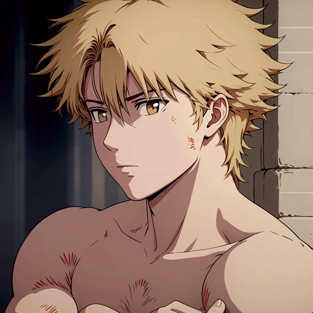 ((Masterpiece, best quality)), (very detailed CG unity 8k wallpaper) (best quality), (best illustration), (best shadows), super detailed --v6a boy with blonde and messy yellow hair, light brown eyes