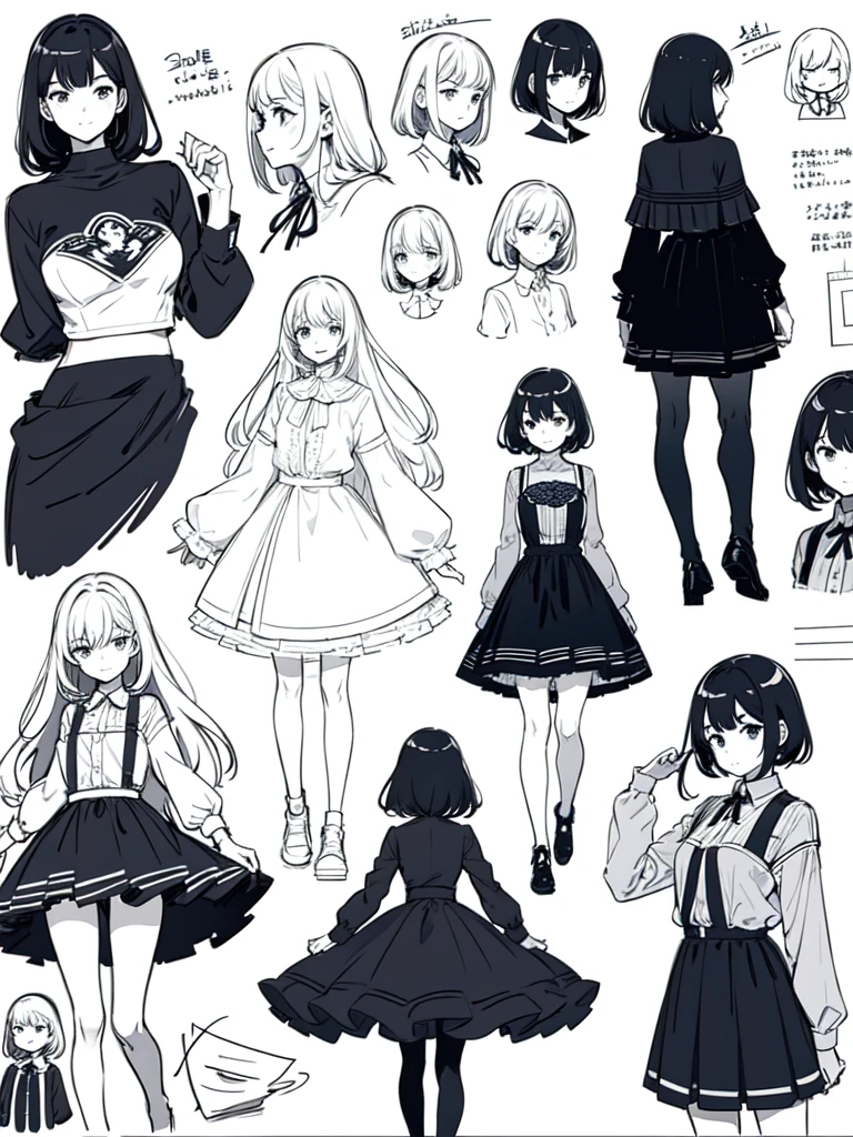 sketch (Character design sheet, same characters, whole body, Three-View, front, ~ ~ ~ ~ side, return),(Very bright:1.1), White Background, [1 Girl:7], (Tilt your head:1.2), ([sketch|watercolor \(Moderate\)]:1.15),Chaotic Abstract Background, Vector Trace, Gradient Blending, Bright colors, that&#39;wonderful, Very detailed, Complex, (Very low contrast:1.4）,whole body, Artistic elements add depth to the work. The overall atmosphere is creepy and nightmarish...., With a unique artistic touch. This movie is、The dark and crazy world of horror movies depicted in HD., Evoke visual stimuli and aesthetic sense, that will terrify and excite the audience....,watercolor画, （Lightless, Eyes without highlights, evil eye, An ugly person with white eyes, that&#39;Red eyeliner）,whole body絵, Wearing a maid outfit, Full bangs,(Full bangs, Straight bangs, The bangs are aligned diagonally), （Gradient braided hair, (Light purple hair), (Ink blotches:1.1), (pale:1.2),(Light purple:1.2),(Light green:1.2)）　and full body and watercolor画, （Lightless, Eyes without highlights, Evil Eye, A bad looking person with white eyes, It&#39;s a red eyeliner）,whole body絵, Wearing a maid outfitいる and （Mature face,tall, Wearing black tights,Green Eyes, The skin is hidden　and maid, (Add a logo"test”)