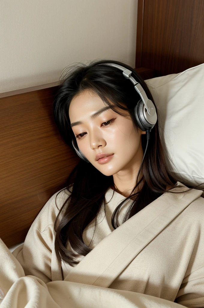 Jun Ji-hyun
South Korean actress sleeping on bed wearing headphone
