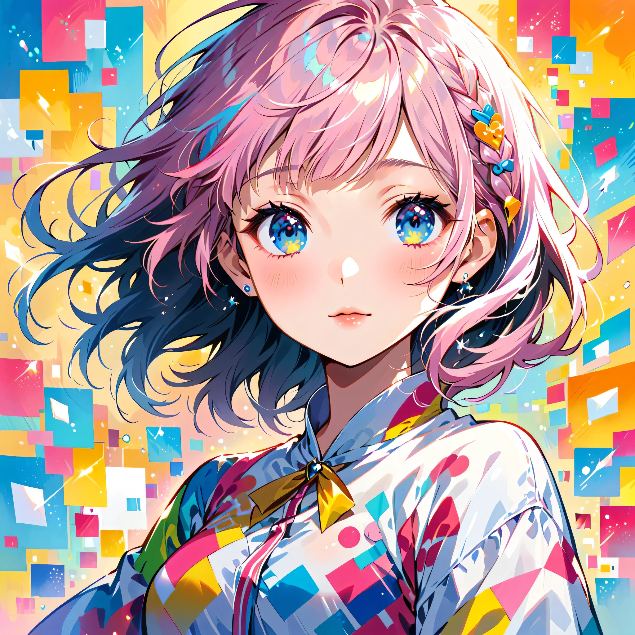 Mika Pikazo Pink and White style, Simple Line Initialism,Abstract art,Urban Background, (((The most beautiful girl of all time))), Sweet face. Lips in love, colorful hearts, stylish design