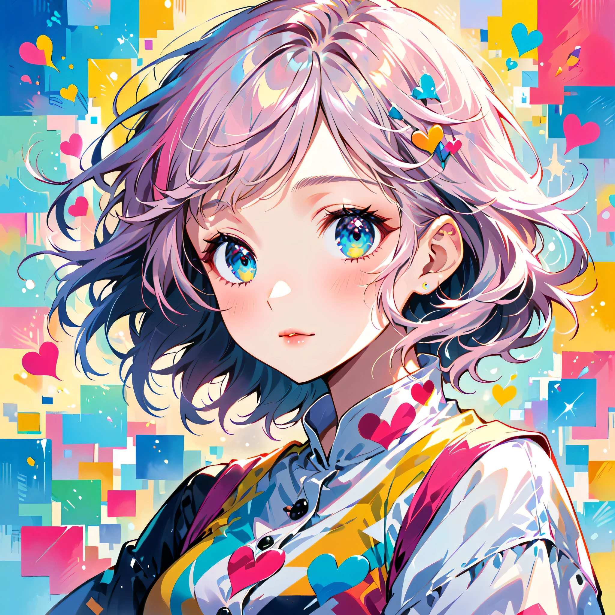 Mika Pikazo Pink and White style, Simple Line Initialism,Abstract art,Urban Background, (((The most beautiful girl of all time))), Sweet face. Lips in love, colorful hearts, stylish design