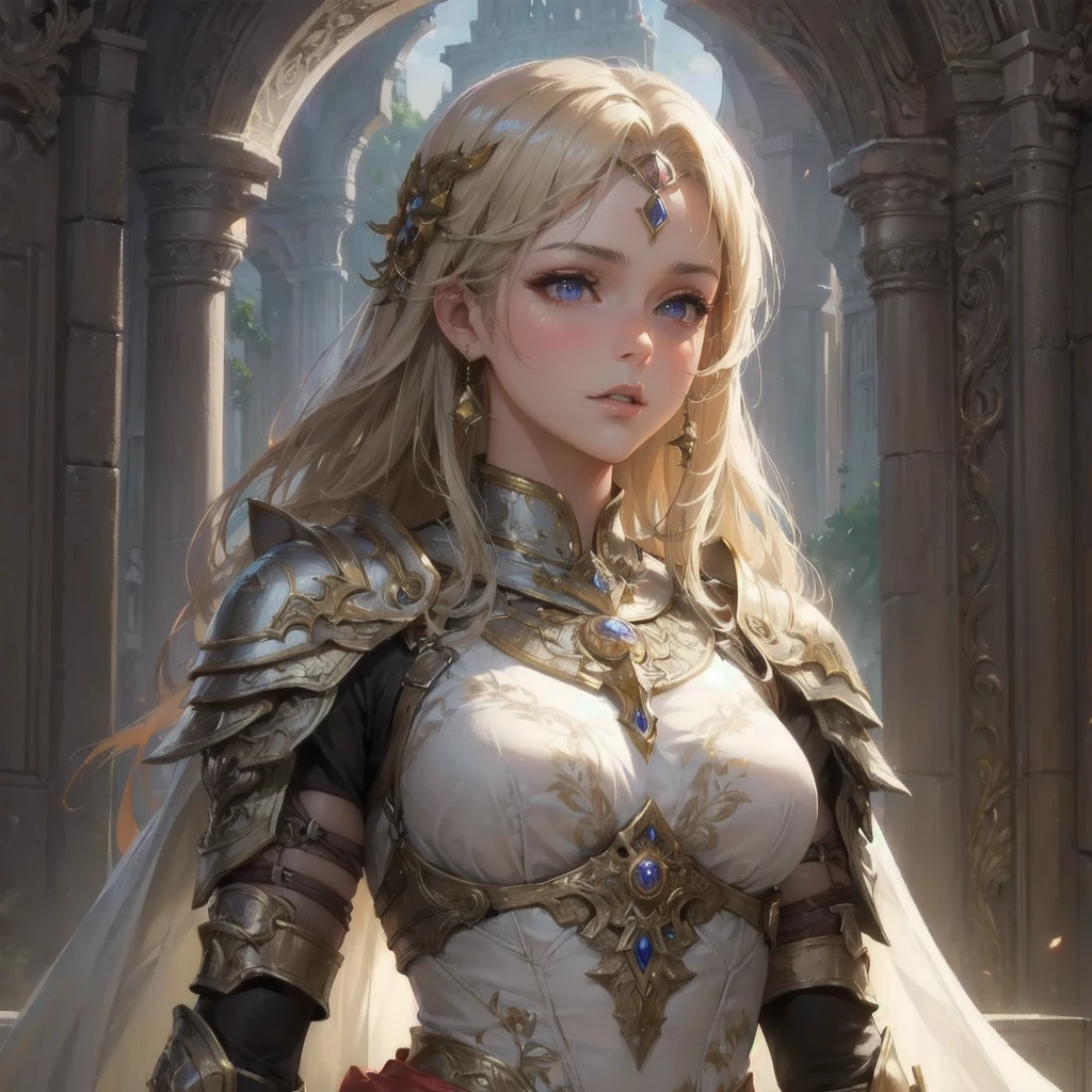 masterpiece, (textured skin), best quality, gorgeous beautiful girl, (a female game hero),detailed clothes,large breasts,narrow waist,, (beautiful face), cinematic lighting, (fantasy anime art ),