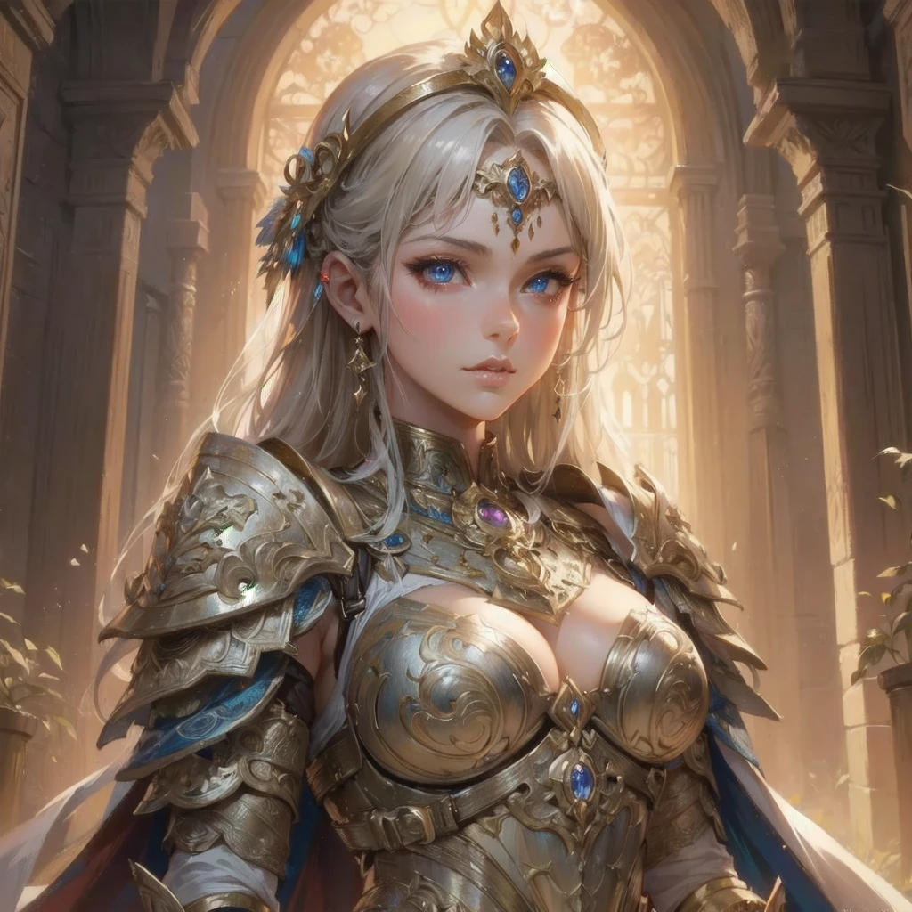 masterpiece, (textured skin), best quality, gorgeous beautiful girl, (a female game hero),detailed clothes,large breasts,narrow waist,, (beautiful face), cinematic lighting, (fantasy anime art ),