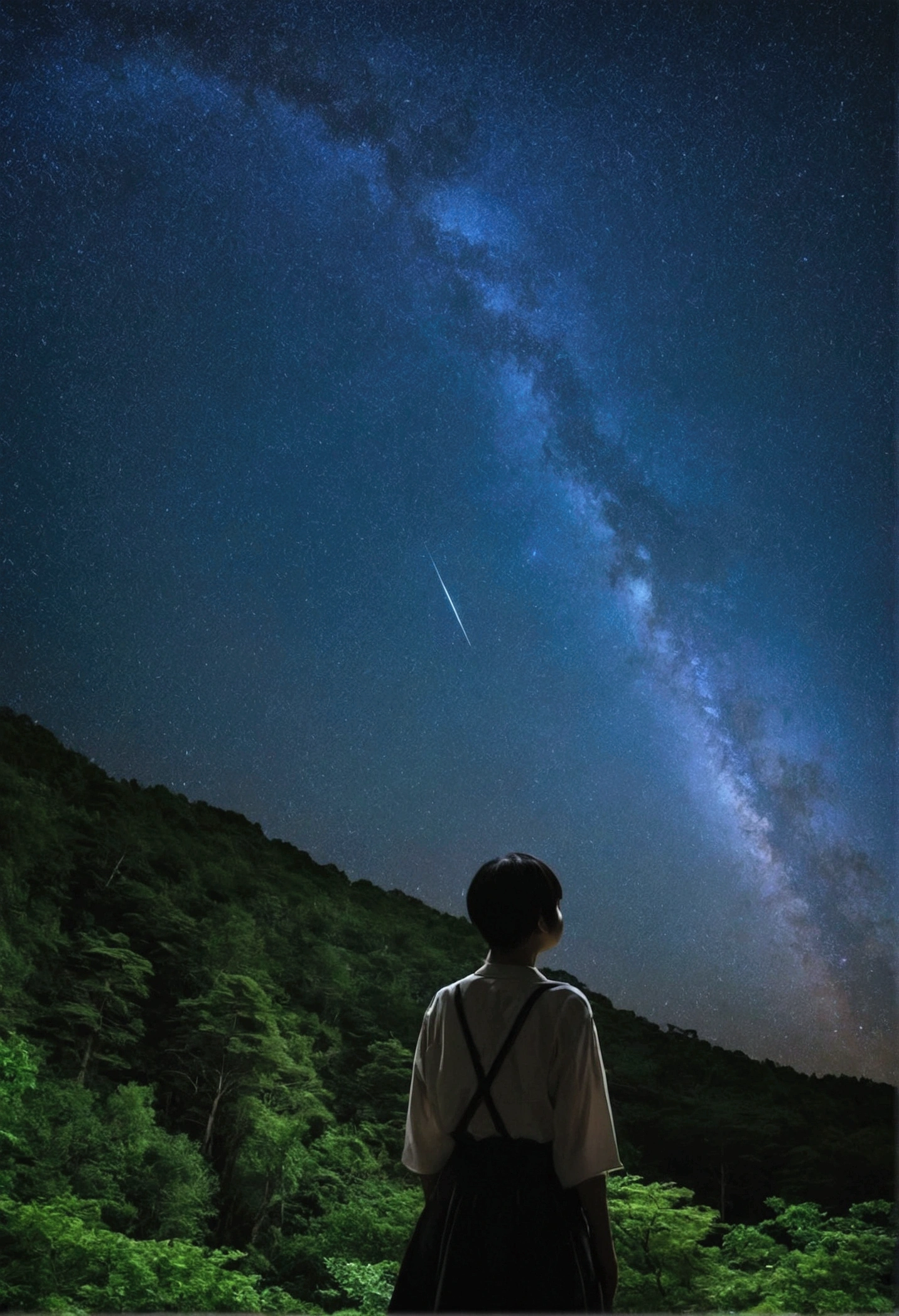 Ezo Momonga looks at the starry sky in the forest
