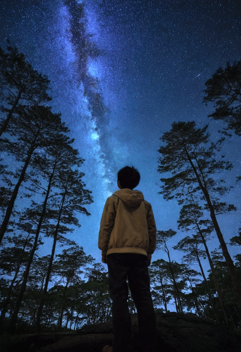 Ezo Momonga looks at the starry sky in the forest